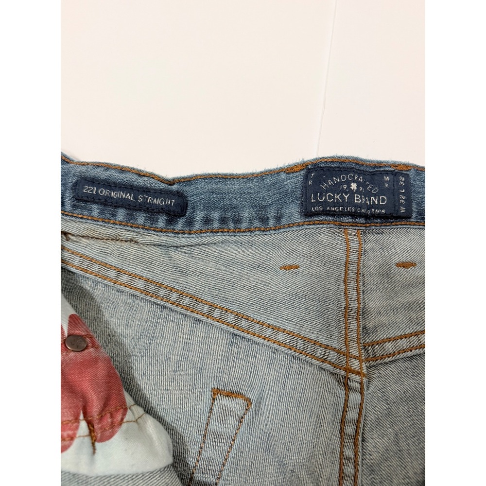Lucky Brand 221 Original Straight Jeans Blue Distressed Paint Splatter 32x32 - Picture 3 of 10